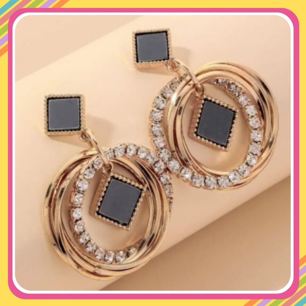 Rhinestone Gold Layered Earrings.